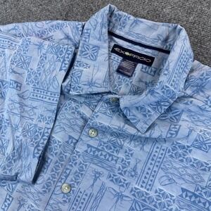 Exofficio Men's L Blue Tribal Pattern Estacado Short Sleeve Shirt Dragonfly
